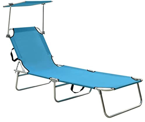 Frdhee Saunaliege, Klappliege mit Sonnendach Blau Aluminium Sonnenliege Mit Auflage für Balkon, Terrasse, Camping
