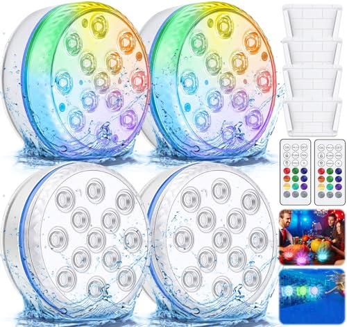 BARAKYEG 4PCS Luces piscina Sumergibles LED,focos piscinas led Luces led piscina IP68 Impermeables,Control Remoto,Luz Piscina Luz de Iluminación de Piscina Color RGB 16,acuario,Estanque,FiestaJardín