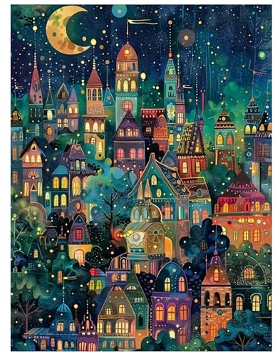 Aapxi Diamond Painting Erwachsene Stadt Landschaft, 5D Diamond Painting Bilder Fantasie, Diamond Painting Kinder, DIY Mosaikherstellung Bastelset als Geschenk, Zur Entspannung & Als Wanddeko 30×40cm