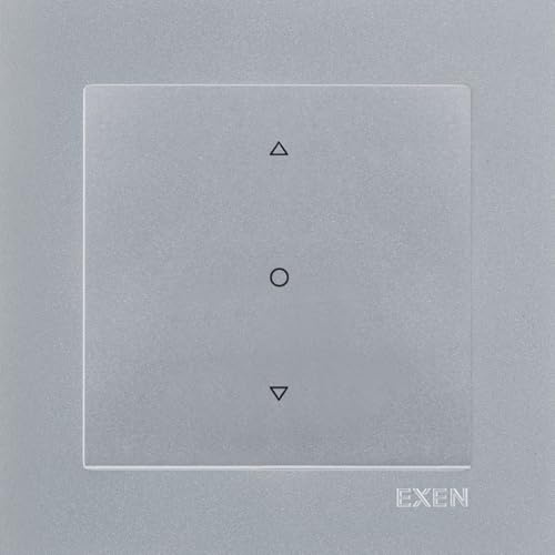 EXEN Kompletter 3-Positions-Jalousieschalter mit 1-fach Rahmen KARELL Silber – Set Einzelrahmen + 1-fach Unterputz-Rollladenschalter – All-in-One