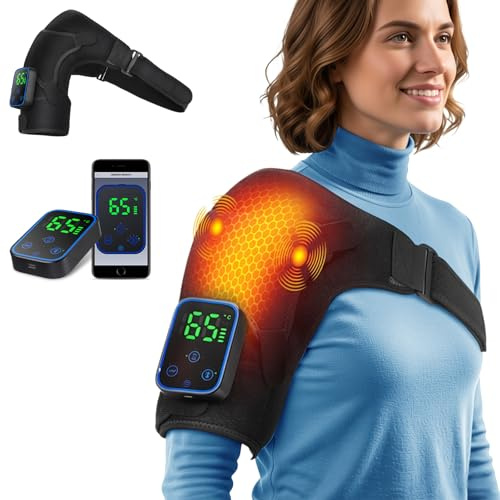 Cordless Shoulder Heating Pad with Vibration Massage, Left Right Heated Shoulder Brace for Rotator Cuff, Shoulder Heated Wrap for Men & Women, 5000mAh Battery, Black