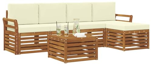 vidaXL Sofagarnituren 6 pcs Natur und Creme Massivholz Akazie, Moderner Garten-Sofa, haltbare Terrasse Sitzgelegenheiten, bequemes Lounge-Möbel für draußen