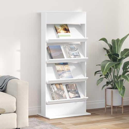 Lumanois Étagère à Magazines Blanc 70 x 41 x 156 cm Bois d'ingénierie Fixations & Meubles de Rangement multimédia Blanc,899519