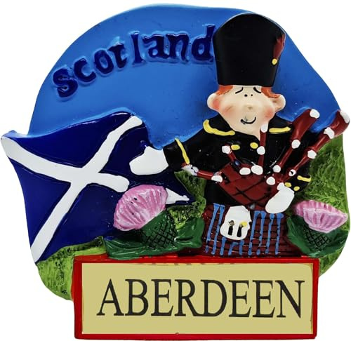 I LUV LTD Aberdeen Fridge Magnet - Highland Piper with Saltire Scotland Flag, Traditional Scottish Gifts