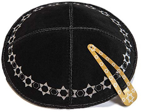 JL Kippha's 16 cm jüdischen Leder Schwarz Kipa Kippah Yarmulke Synagoge Davidsstern Entwurf