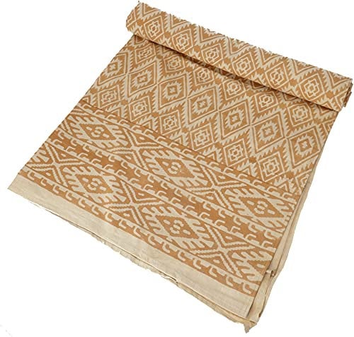 GURU SHOP Blockdruck Tagesdecke, Bett & Sofaüberwurf, Handgearbeiteter Wandbehang, Wandtuch - Design 3, Baumwolle, Size:Double 225x275 cm