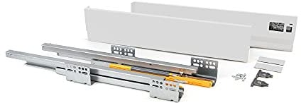 Emuca - Schubkastengarnitur für küche oder badzimmer mit Vollauszug und integriete Dämpfung, Höhe 105mm und Tiefe 350mm, Weiß