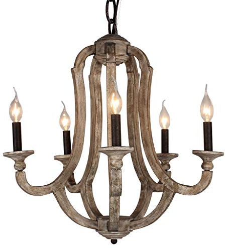 DOCHEER Araña de madera vintage de 5 luces, lámpara de madera rústica para cocina, vestíbulo para comedor, sala de estar, isla, dormitorios, pasillo, entrada