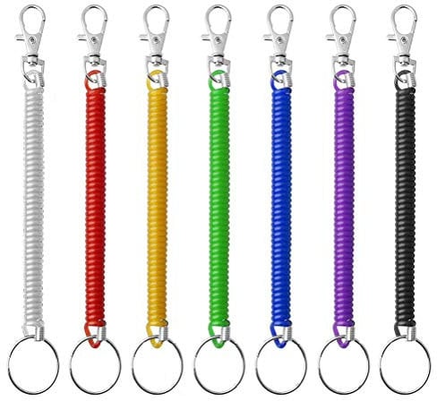 Porte-Clés à Ressorts à Spirale,7 Pack Extensible Porte-clés en Plastique Coloré Cordons de Pêche Rétractable Sangle en Spirale d'attache pour Clés Torch Pinces École 7 Couleurs