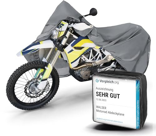 Walser Premium Motorrad Abdeckplane XL, Auszeichnung Sehr Gut* Motorrad Abdeckplane aus hochwertigem PVC, Outdoor Motorrad Plane, Motorrad Zubehör, Abdeckplane Motorrad grau 255x110x135 cm