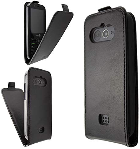 caseroxx Flip Cover für Doro 7010/7011 in schwarz – Handy-Tasche mit Kreditkartenfächern & Magnetverschluss aus Kunstleder, schlank & funktional