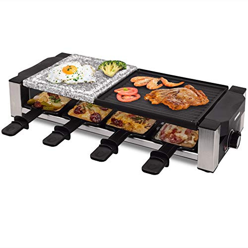 Syntrox Germany Multifunctional stainless steel raclette Davos with grill and hot stone for 8 people.