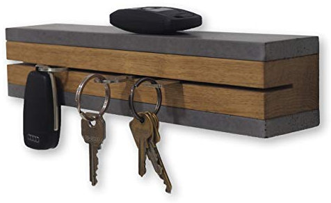 Holz & Stein Manufaktur - Schlüsselbrett mit Ablage aus Holz und Beton - Handgefertigt - Schlüsselhalter - Eichenholz (Anthrazit)