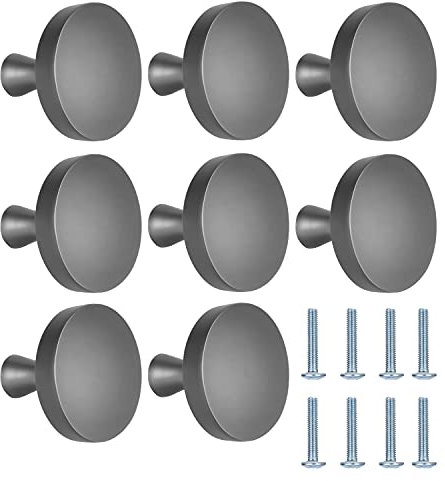 HighlyKing 8 pomos para cajones, de aleación de zinc de 30 mm, color gris mate, para armarios, tiradores de muebles con (8 unidades, mate)