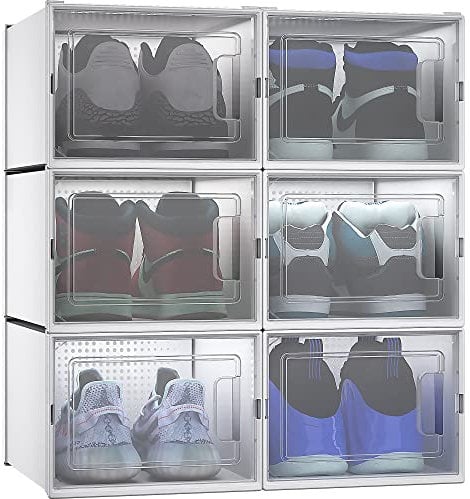 YITAHOME Schuhboxen, 6er Set, Schuhkarton stapelbar stabil, Aufbewahrungsboxen für Schuhe mit transparent Tür und Belüftungslöchern, für Schuhe bis Größe 46, stapelbare schuhbox weiße