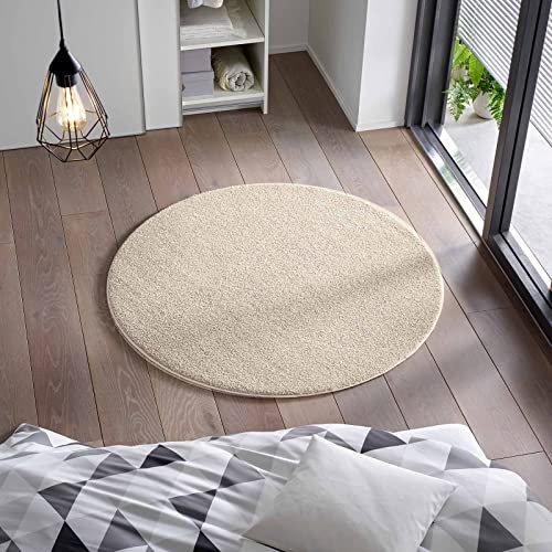 Taracarpet Kurzflor Flachgewebe Teppich für Wohnzimmer, Kinderzimmer und Schlafzimmer Einfarbig Uni Creme 160 cm rund