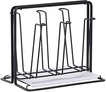 6 Cups Mug Glasses Cup Drying Rack Stand with Drain Tray Metal Bottle Cup Upside-Down Hanging Drainer Organizer Coffee Cup Display Stand-Cup Drying Rack Metal Glasses Drainer Shelf Dish Holder