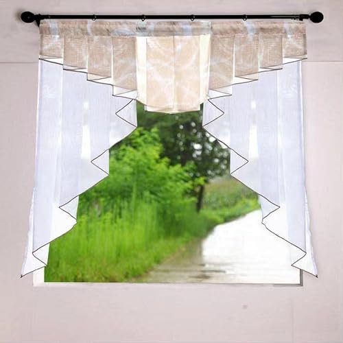 Devola Transparent Voile Bistrogardinen Kuvert Scheibengardine Balkongardine Tür Gardine Modern Dekoration Vorhänge Kurzstores BxH 100x100cm Sand Kräuselband 1er Pack