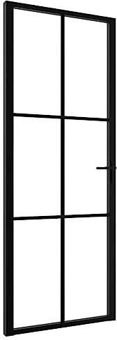 vidaXL Innentür mit Montagematerialien Industrie-Stil Wohnungstür Zimmertür Glastür Tür ESG Glas Aluminium 76x201,5cm Schwarz Aluminiumgriff
