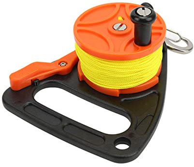 BuyWeek Tauchrolle mit 46m Schnur, Tauchschnurrolle mit Daumenstopper, Tauchrolle Spule Angelrolle für Schnorcheln Unterwasser Wassersport(Orange)