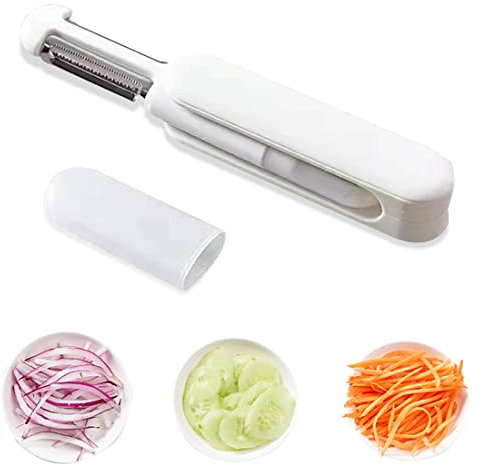 Voyyphixa 3 en 1 Pelador giratorio multifuncional portátil Pelador y rallador Máquina de corte Verduras, Zanahoria, Rallador de patatas, Máquina de cortar Utensilios de cocina (blanco)