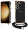 E-Lush Handyhülle für Samsung Galaxy S23 Hülle mit Band, Herz Love Muster Galvanik Silikon Handy Hülle für Samsung S23 Schutzhülle mit Kordel zum Umhängen Kameraschutz Stoßfeste Case, Schwarz