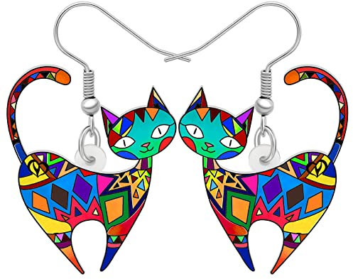 NEWEI Acryl Anime Katzen Ohrringe Cute Katze Schmuck Lustige Katze Geschenke für Damen Mädchen Frauen Charms (Regenbogen)