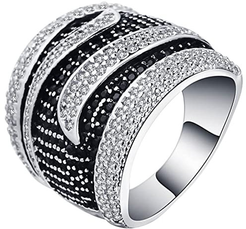 Homxi Verlobungsring Silber Damen,Rund mit Zirkonia Schwarz Silber Ring Damen Kupfer Verlobungsring Ring Damen Gr.52 (16.6)