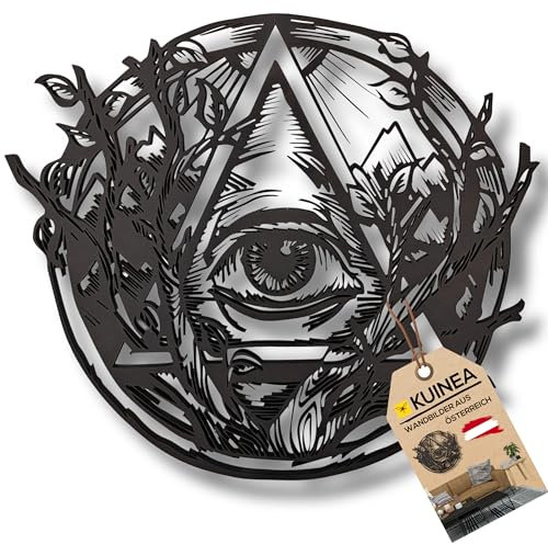 KUINEA Allsehendes Auge Wanddeko I Wanddeko Holz [Farbe Anthrazit] Wand Deko I Deko I Wanddekoration für Zuhause, Büro, Schlafzimmer, Wohnzimmer und Küche I Wanddeko Wohnzimmer I Wandbild I Wandbilder