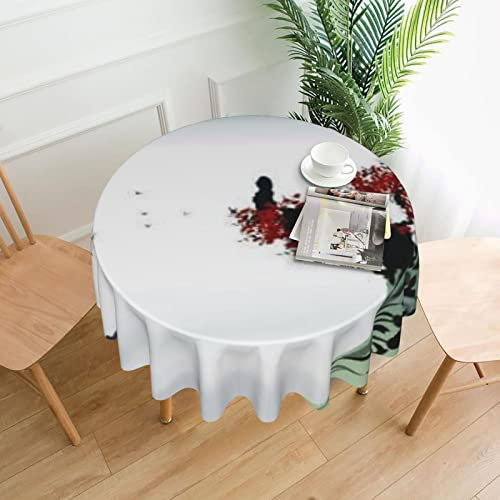 Japan Cherry Tree Mountain Landscape Tischdecke mit runder Rückseite, weicher, waschbarer Stoff, Tischdecke für Esstisch, 60 Zoll rund