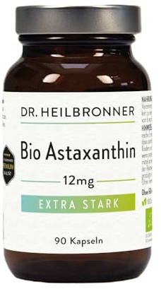 Dr. Heilbronner Astaxanthin 12mg Kapseln hochdosiert in der Glasflasche 90 Stk. I Antioxidantien aus der Vitalalge Haematococcus Pluvialis I Supplements Carotinoide vegan glutenfrei & lactosefrei