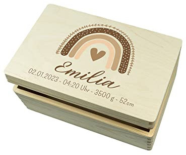 wunderwunsch - Personalisierte Erinnerungsbox Baby mit Hochwertigem UV-Farbdruck - Individuelle Baby Erinnerungsbox - Niedliche Erinnerungskiste aus Holz - Geschenk zur Geburt