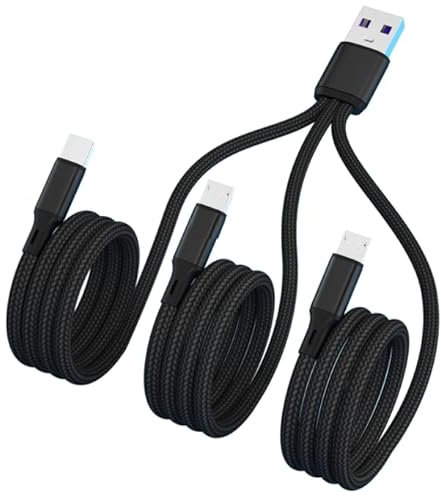 GIMIRO Multi-use 3 in 1 Type C Charging USB Cables Fast Charge Data Transfer [ 120CM ] Each Branch Charge Cable - Best for Office Game Travel Car Home (Black-MMC)