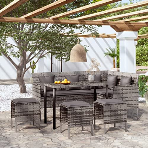 KOIECETA Sofagarnitur in L-Form 5-TLG. mit Kissen Gartenmöbel Sitzgruppe Sofa Lounge Gartenset Garten Garnitur Gartensofa Poly Rattan (Grau)