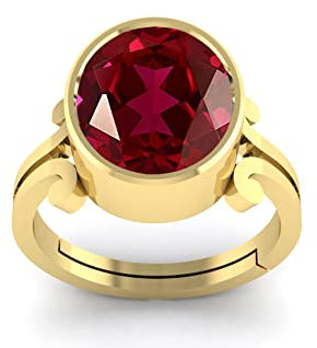MBVGEMS Ring mit 10,30 Karat zertifiziertem, unbeheiztem natürlichem Rubin, vergoldet, verstellbar, für Damen und Herren, AA++-Qualität (Labgetestet) – echte unbehandelte Edelsteine, Vergoldet, Rubin