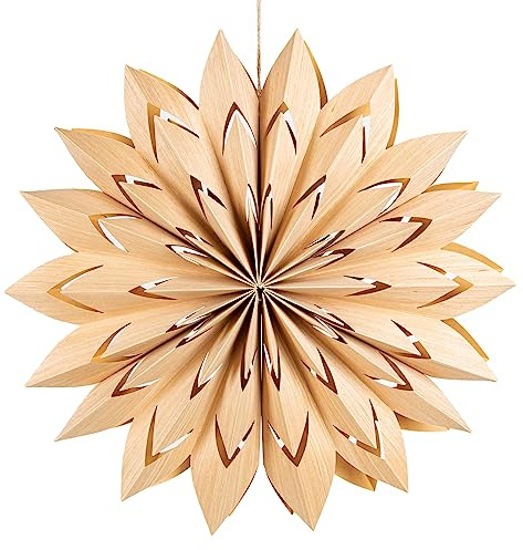 Logbuch-Verlag Stern Blume aus Papier Holz-Optik Natur Papierstern Fenster Schaufenster Landhaus Deko Ganzjahr Herbst Weihnachten Ø 40 cm
