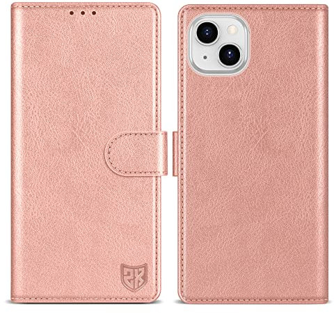 ZZXX iPhone 15 Wallet Case with [RFID Blocking] Card Slot Kickstand Magnetic Closure Leather Flip Fold Protective Phone Case for iPhone 15 Case Wallet(Rose Gold-6.1 inch)