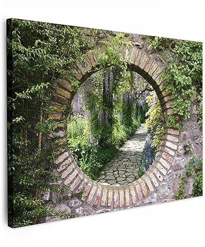 MuchoWow© Impression sur Toile Decoration Murale Peinture 80x60 cm Tableaux Decoratifs Muraux Déco Chambre Tableau Salon Forêt - Pierres - Vue de la fenêtre- Chemin