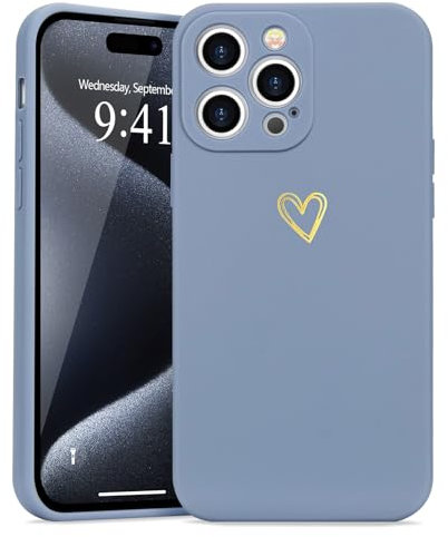 Wirvyuer Kompatibel mit iPhone 15 Pro Handyhülle Mädchen Hülle Gold Liebesherz Weich Silikon Case Süßes Gold Love Slim Stoßfest Schutzhülle für iPhone 15 Pro Grau