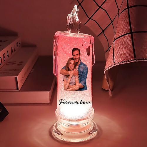 Ozinna Elektronische Kerzenlampe für flammenlose Fotos, personalisierte künstliche Kerze, beleuchteter Bilderrahmen mit Foto und Text, Geschenk für Jahrestag, Hochzeit, Weihnachten (rot)