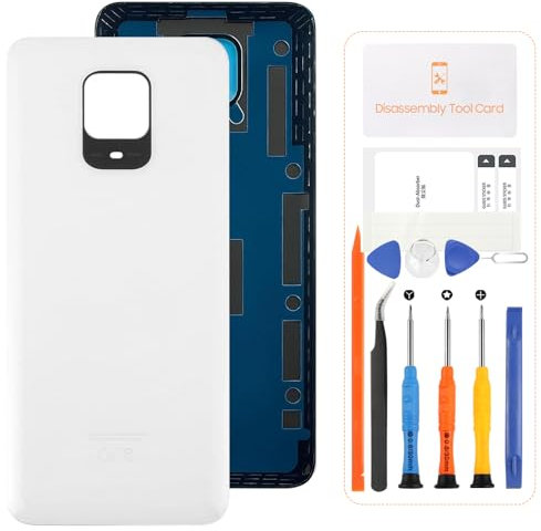SRJTEK Para Xiaomi Redmi Note 9S/Note 9 Pro M2003J6B2G, M2003J6A1G Cubierta trasera de batería Kit de reparación de repuesto de vidrio trasero Carcasa trasera original (blanco)