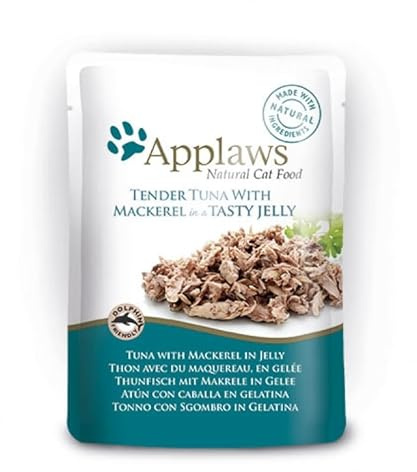 Applaws Nassfutter für Katzen, 16 Beutel x 70 g, verschiedene Geschmacksrichtungen (Thunfisch und Makrele in Gelee)