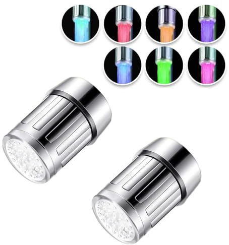 2 Pièces 7 Couleurs Changeantes de L'eau Robinet, Robinet D'eau Led Coloré, Changer Automatiquement de Couleur, Accessoires de Robinetterie pour Restaurants, Maisons, Cuisine et Salles de Bain