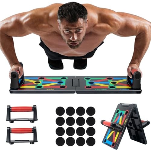 Push Up Board Foldable 12 in 1 Press Up Boards Fitness Gym Muscle Strength Push-Up Stand, Portable Exercise Equipment for Men Women Home Workouts