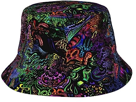 Zltegako Trippy Fischerhut, psychedelische Kunst, Sommer, verstaubar, Fischerhut, Reise, Strand, Sonnenhut