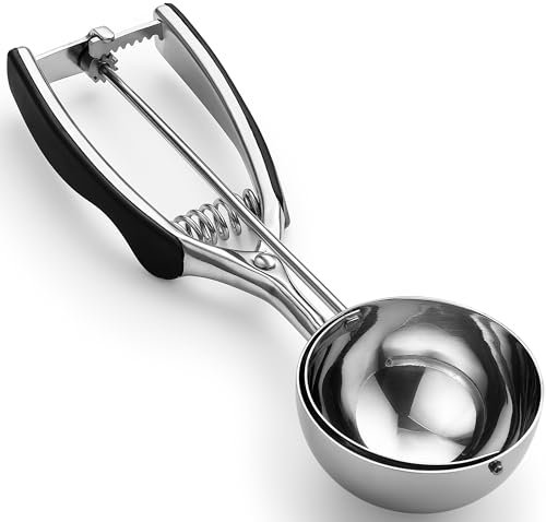 Spring Chef Extra große Keksschaufel, 18/8 Edelstahl Backschaufel, federbelastete Auslöser für Keksteig, Eis, Fleischbällchen, Cupcake – 5,5 Esslöffel (EL) Portion, 10, Schwarz