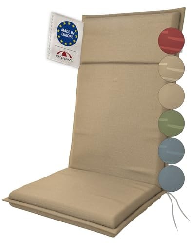 Doppler Hochlehner-Auflage Sierra Sand 119x48x6 cm – Weiches Gartenstuhl-Polster mit Fleckschutz | Komfortable Sitzauflage mit Bindebändern für Balkon, Terrasse & Garten