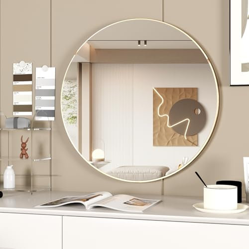 CASSILANDO 70cm runder Spiegel, Gold Aluminium Rahmen Kreis Spiegel, Wandspiegel für Eingang, Badezimmer, Eitelkeit, Wohnzimmer, Gold Kreis Spiegel