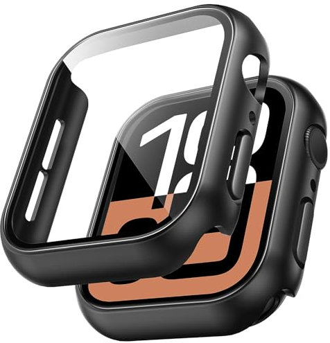 TAURI 2 Pezzi Cover PC Compatibile con Apple Watch Series 11/10 42mm, 9H in Vetro Temperato,[Tocco Sensibile][HD Clear] Sottile Rigida Custodia per iWatch 42mm - Nero