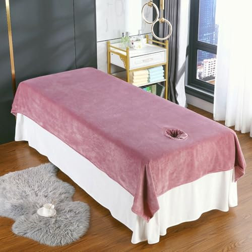 Morbuy Massageliege Laken mit Gesichtsloch, Handtuch für Massageliege, Atmungsaktiv Weich Mikrofaser Gesichtsauflage für Massageliege für Schönheitsbett Spa Schönheit (230x120cm,D Rosa)